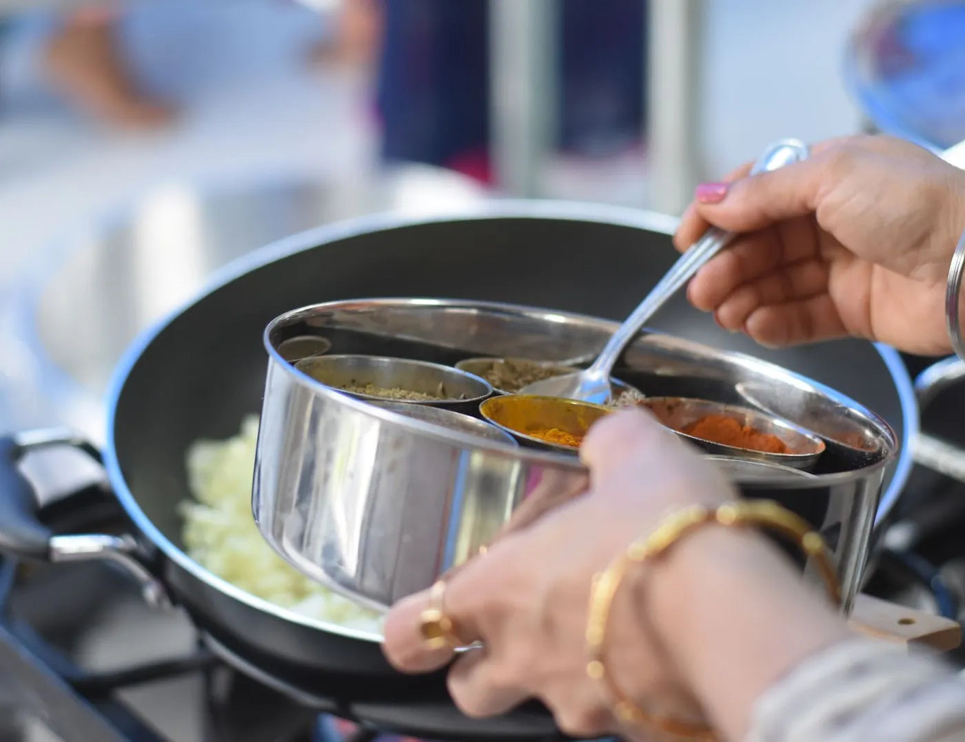 masala dabba spice box on the stove