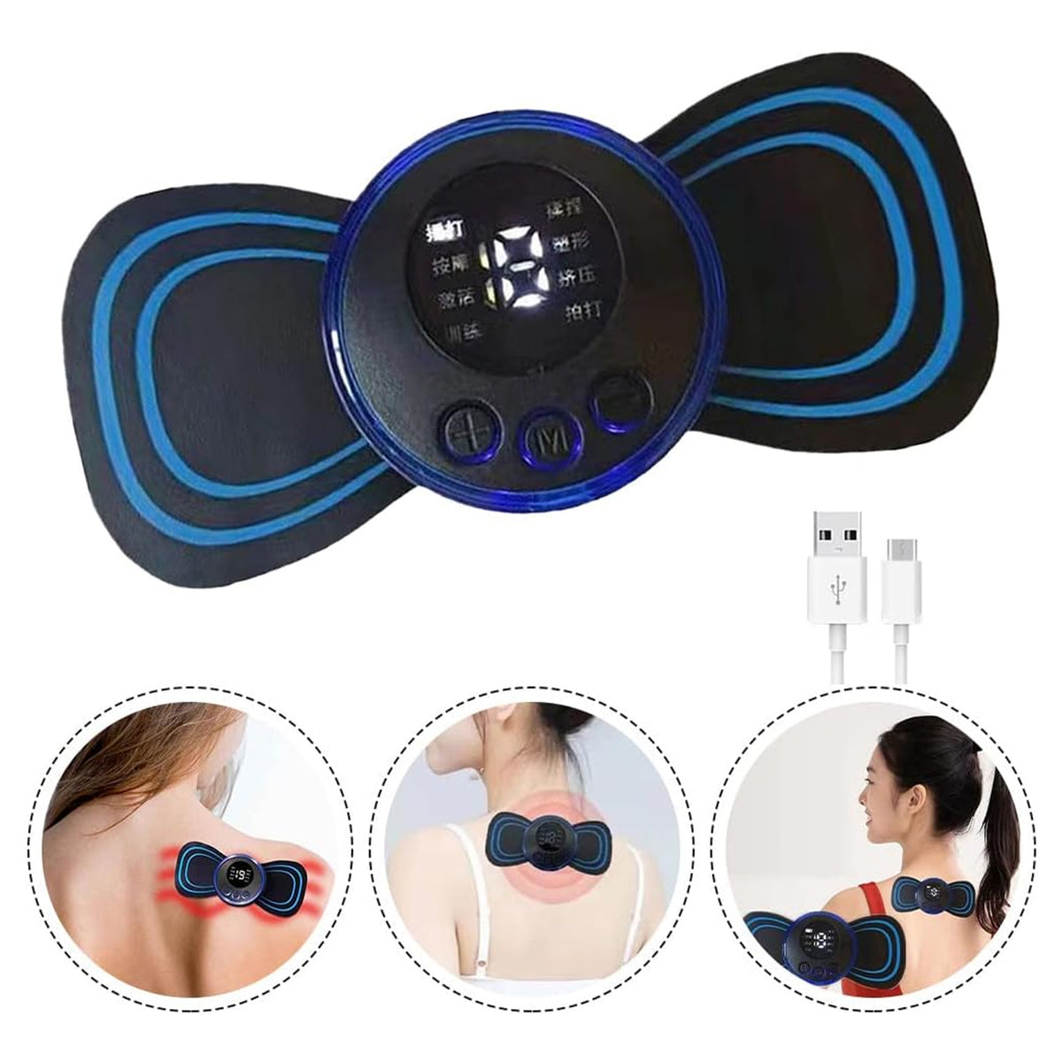 Butterfly massager on the shoulder, neck and upper back