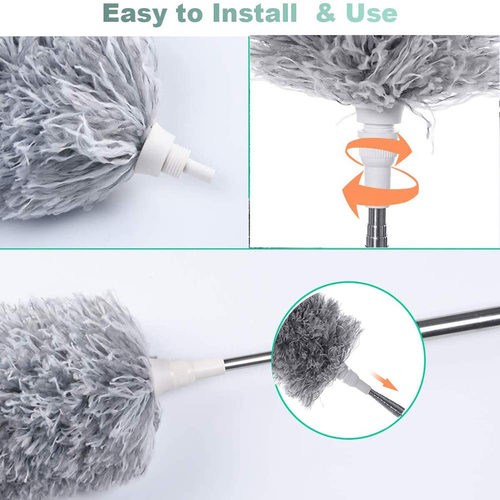 Twist the head onto the pole, then pull the pole out to extend it