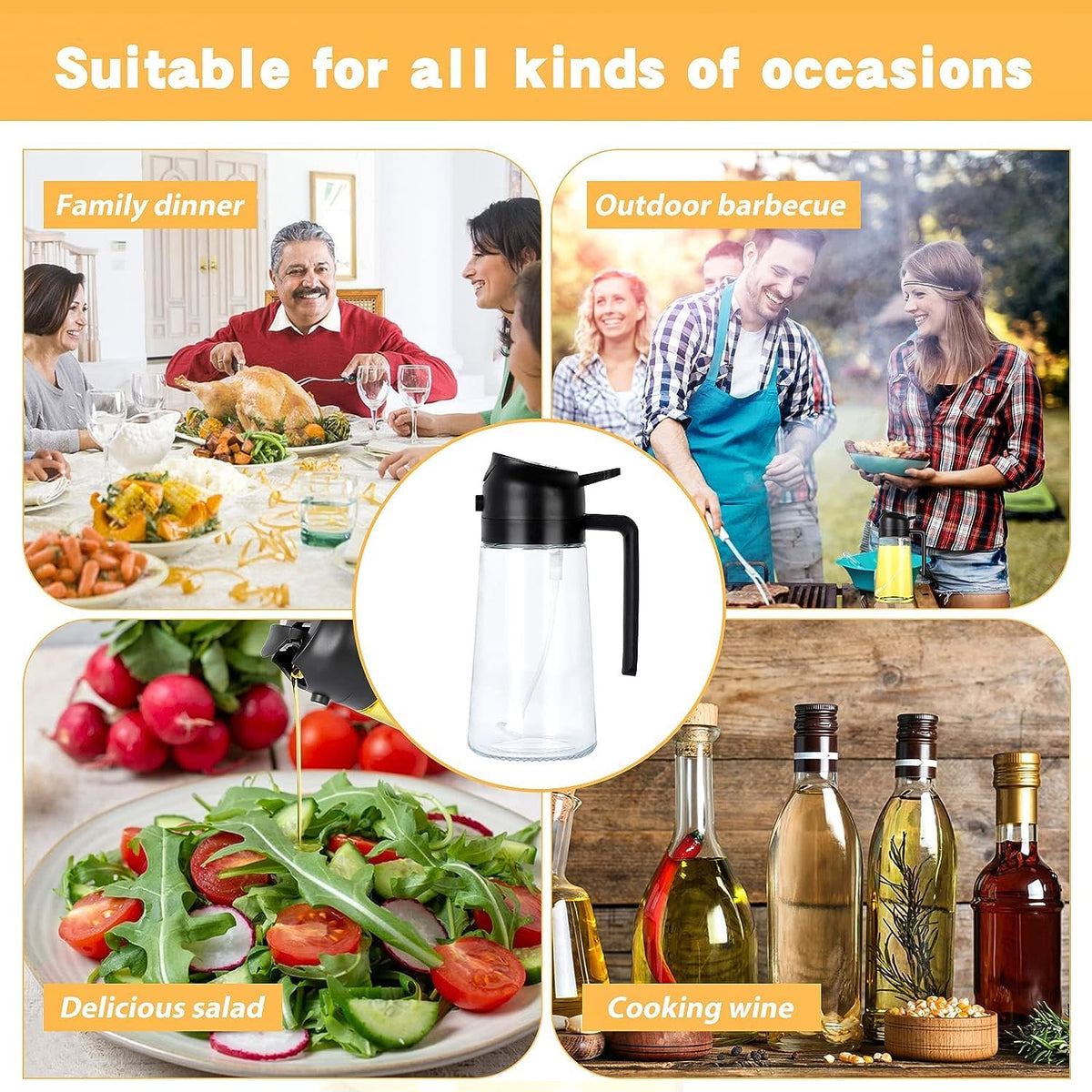 Oil bottle used for family meals, salads and barbecues